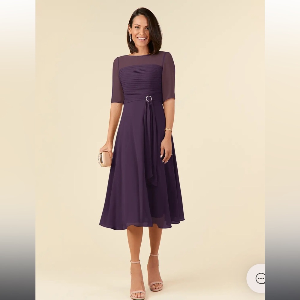 Elegant Purple Tea Length Dress